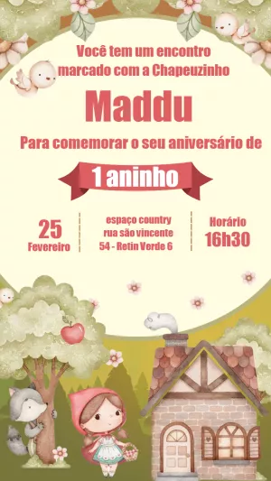 Convite de Aniversário Chapeuzinho Vermelho para Editar Online