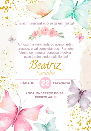 Convite Aniversário Jardim das Borboletas para Editar Online