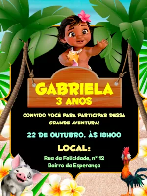 Convite Aniversário Moana Baby para Editar Online