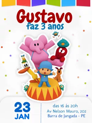 Convite de Aniversário Pocoyo e sua Turma para Editar Online