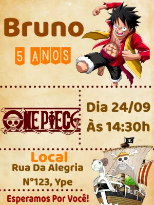 Convite de Aniversário One Piece com Luffy para Editar Online
