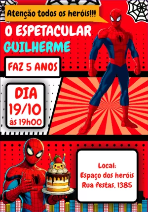 Convite de Aniversário Homem Aranha para Editar Online