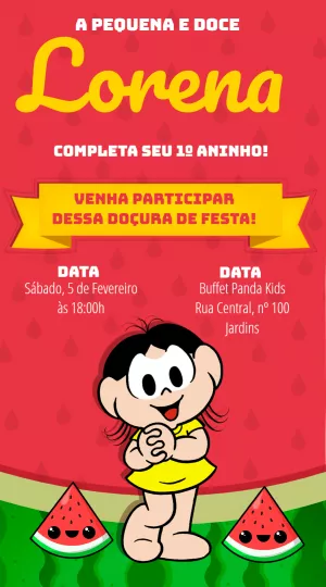 Invitation d'anniversaire Turma da Mônica – Statique – Sheyna karla Silveira de sousa