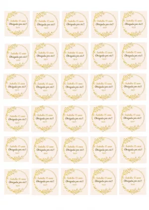Tag de Agradecimento 15 Anos Floral Dourado para Editar