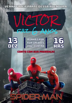 Convite Aniversário Homem Aranha com 3 Personagens para Editar
