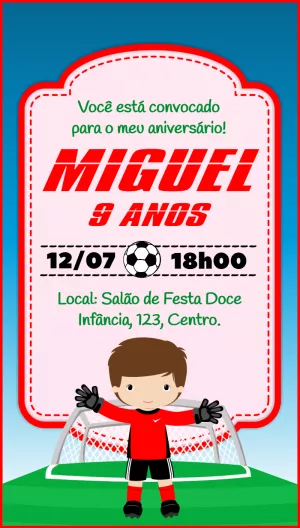 Convite Aniversário Goleiro de Futebol para Editar Online