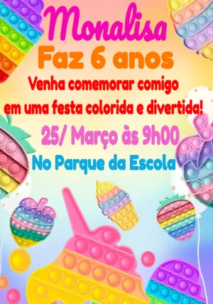 Convite de Aniversário Pop It Colorido para Editar Online
