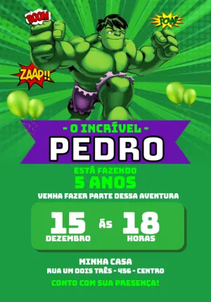 Convite Aniversário O Incrível Hulk para Editar Online
