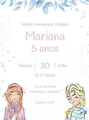Convite Aniversário Frozen Aquarela para Editar Online