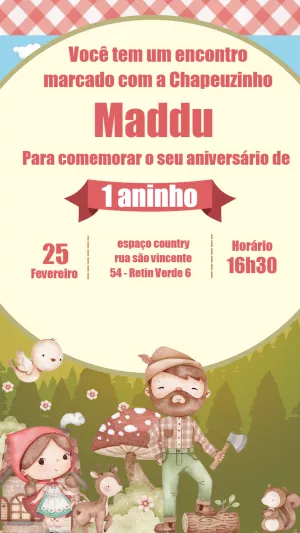 Convite de Aniversário Chapeuzinho Vermelho para Editar