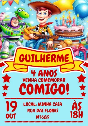 Convite de Aniversário Toy Story com Personagens para Editar