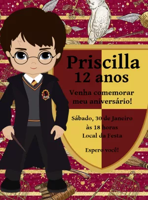 Convite de Aniversário Harry Potter para Editar Online