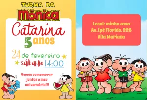 Invitation d'anniversaire Turma da Mônica – Statique – ig: @illustragio