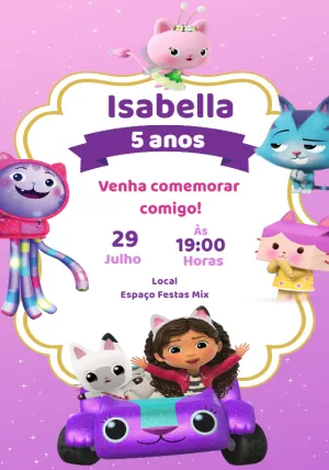 Invitación de cumpleaños La casa de muñecas de Gabby – Estático – Convites Personalizados