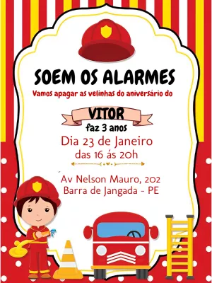 Convite Aniversário Bombeiro Infantil para Editar Online