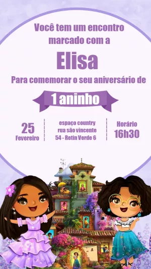 Convite Aniversário Encanto com Personagens para Editar Online