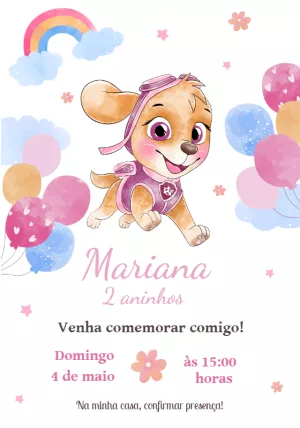 Convite Aniversário Skye Patrulha Canina para Editar Online
