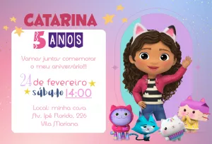 Convite Aniversário A Casa Mágica da Gabby para Editar Online