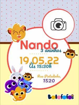 Convite de Aniversário Bolofofos com Foto para Editar Online