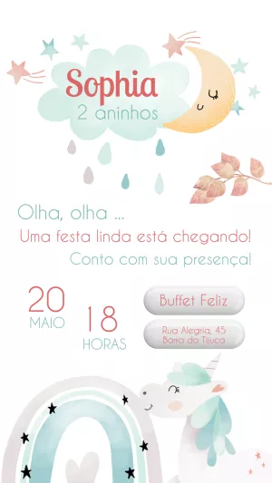 Convite Aniversário Unicórnio Boho para Editar Online