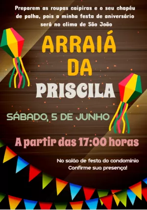 Convite de Aniversário Festa Junina Caipira para Editar Online