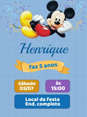 Convite Aniversário Mickey Mouse Azul para Editar Online