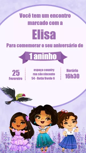 Convite Aniversário Encanto com Personagens para Editar Online