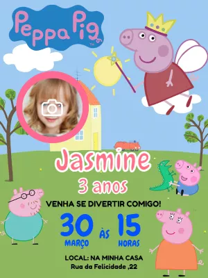 Convite Aniversário Peppa Pig Fada com Foto para Editar Online