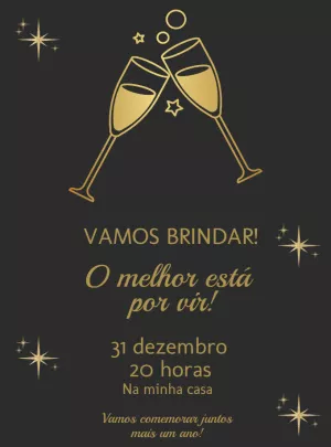 Convite de Ano Novo Elegante com Taças Douradas para Editar