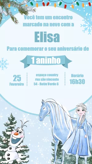 Convite de Aniversário Frozen com Elsa para Editar Online