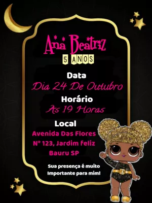 Convite Aniversário LOL Surprise com Glitter para Editar Online