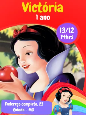 Convite de Aniversário Branca de Neve para Editar Online