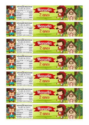 Rótulo para Garrafinha Festa Chapéuzinho Vermelho para Editar