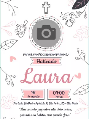Convite de Batizado com Foto Delicado para Editar Online