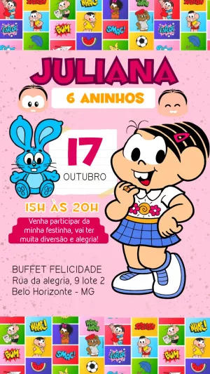 Invitation d'anniversaire Turma da Mônica – Statique – Felicity Artes