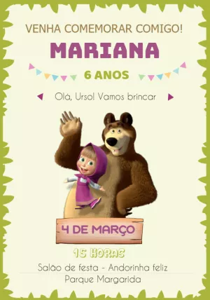 Convite Aniversário Masha e o Urso para Editar Online