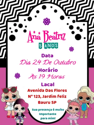 Convite de Aniversário Lol Surprise Editável para Imprimir