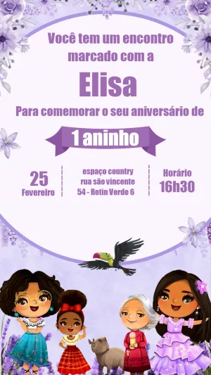 Convite de Aniversário Encanto com Personagens para Editar