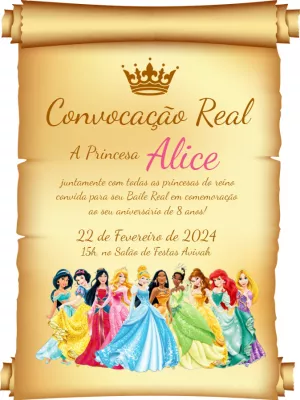 Convite de Aniversário Princesas Disney para Editar Online
