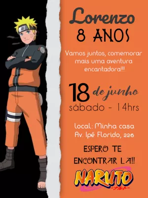 Convite Aniversário Naruto: Crie seu Modelo Editável Online