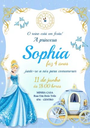 Convite Aniversário Princesa Cinderela para Editar Online