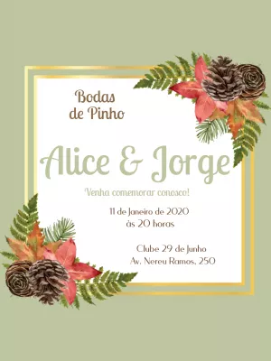 Convite Bodas de Pinho Rústico para Editar Online