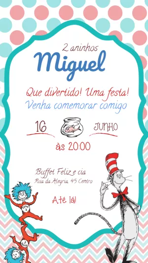 Convite de Aniversário Gato de Cartola Editável Online