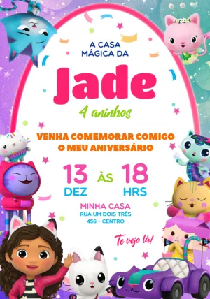 Convite Aniversário A Casa Mágica da Gabby para Editar Online