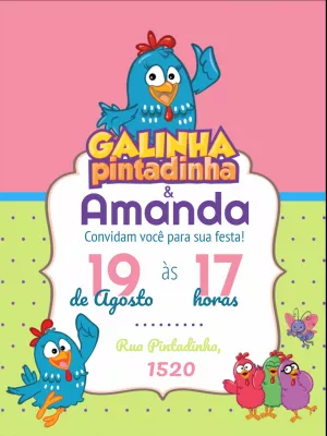 Galinha Pintadinha生日邀请函 – 静态 – Amora Arte e Design