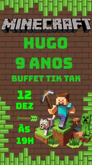 Convite de Aniversário Minecraft com Personagens para Editar