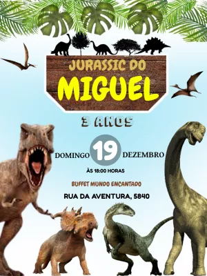 Convite Aniversário Dinossauros Jurassic para Editar Online
