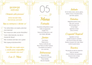 Menu de Casamento Dourado Art Déco para Editar Online