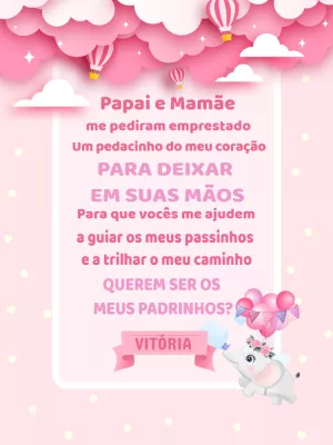 Convite Padrinhos Elefantinha Rosa para Editar Online