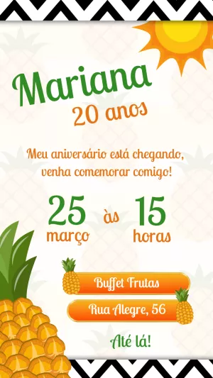 Convite Aniversário Abacaxi Tropical para Editar Online